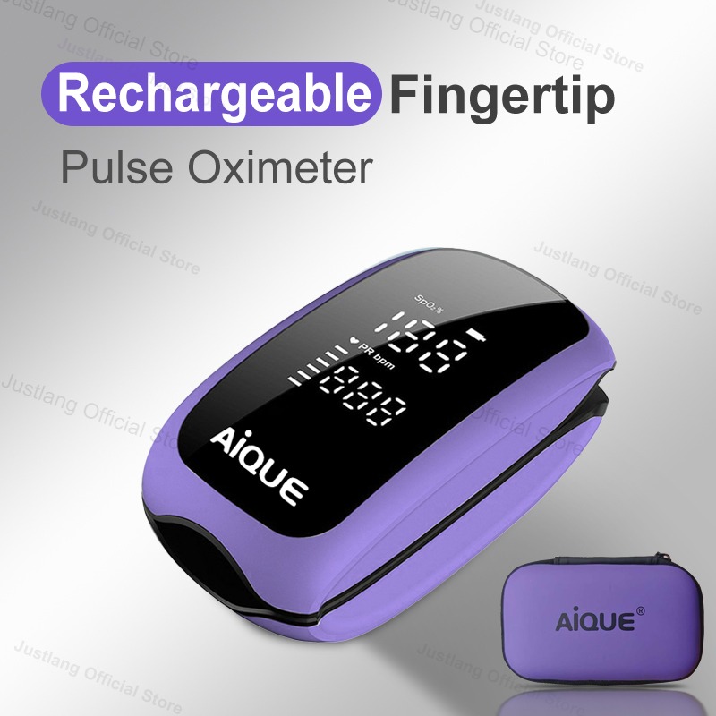 Pulse Oximeter Fingertip Rechargeable - AiQUE Фиолетовый перезаряжаемый оксиметр Медицинский ремешок